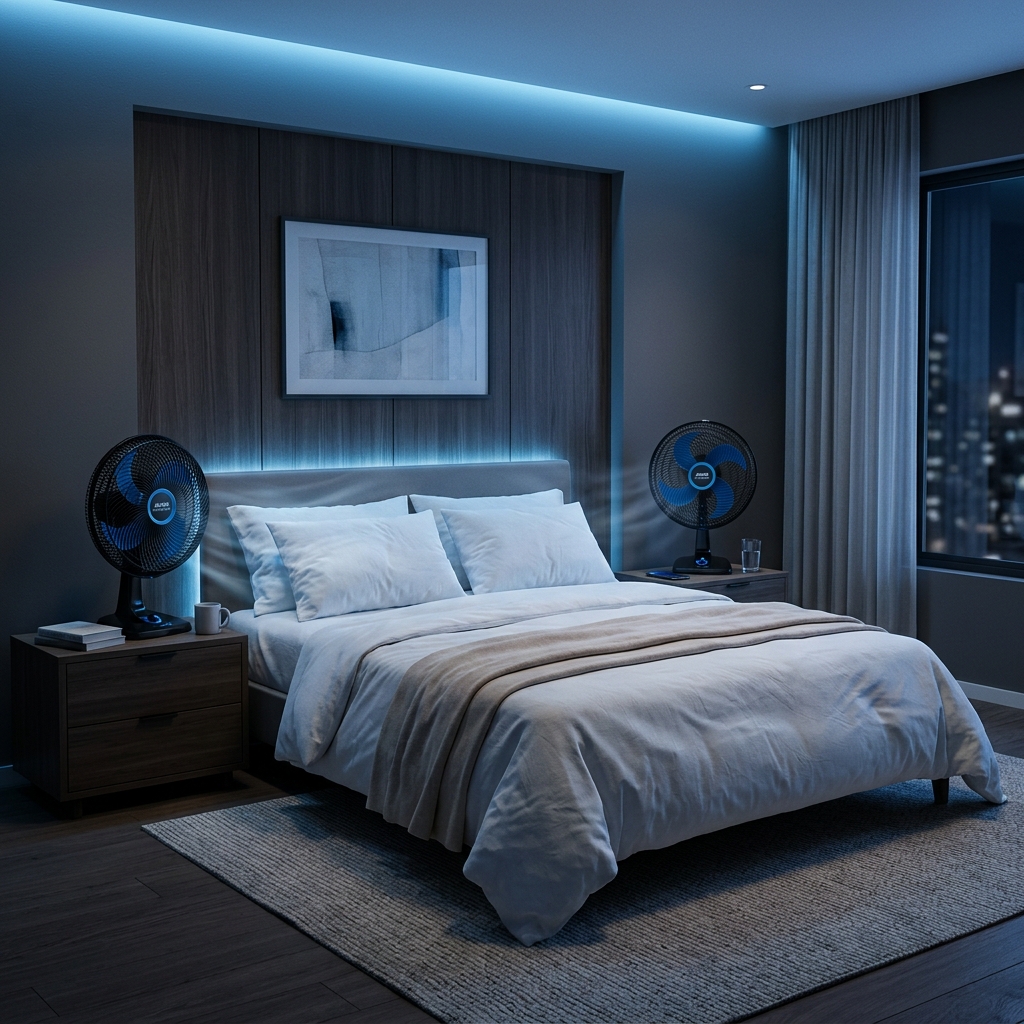 Quarto fresco com ventiladores Arno